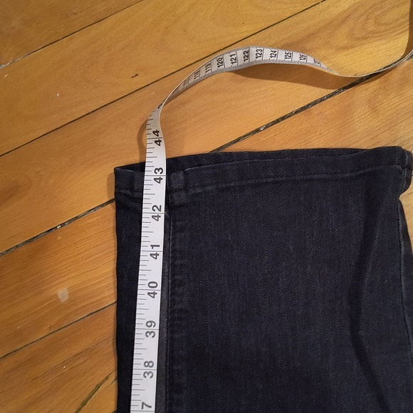 Simon Chang Black Denim Jeans With Black Leather Details On The Sides. Size 14. - Picture 12 of 13